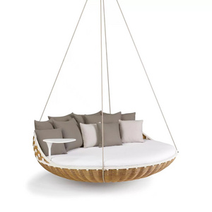 Hot selling outdoor garden terrace swing chair double rocking chair villa hotel rattan rope hanging chair