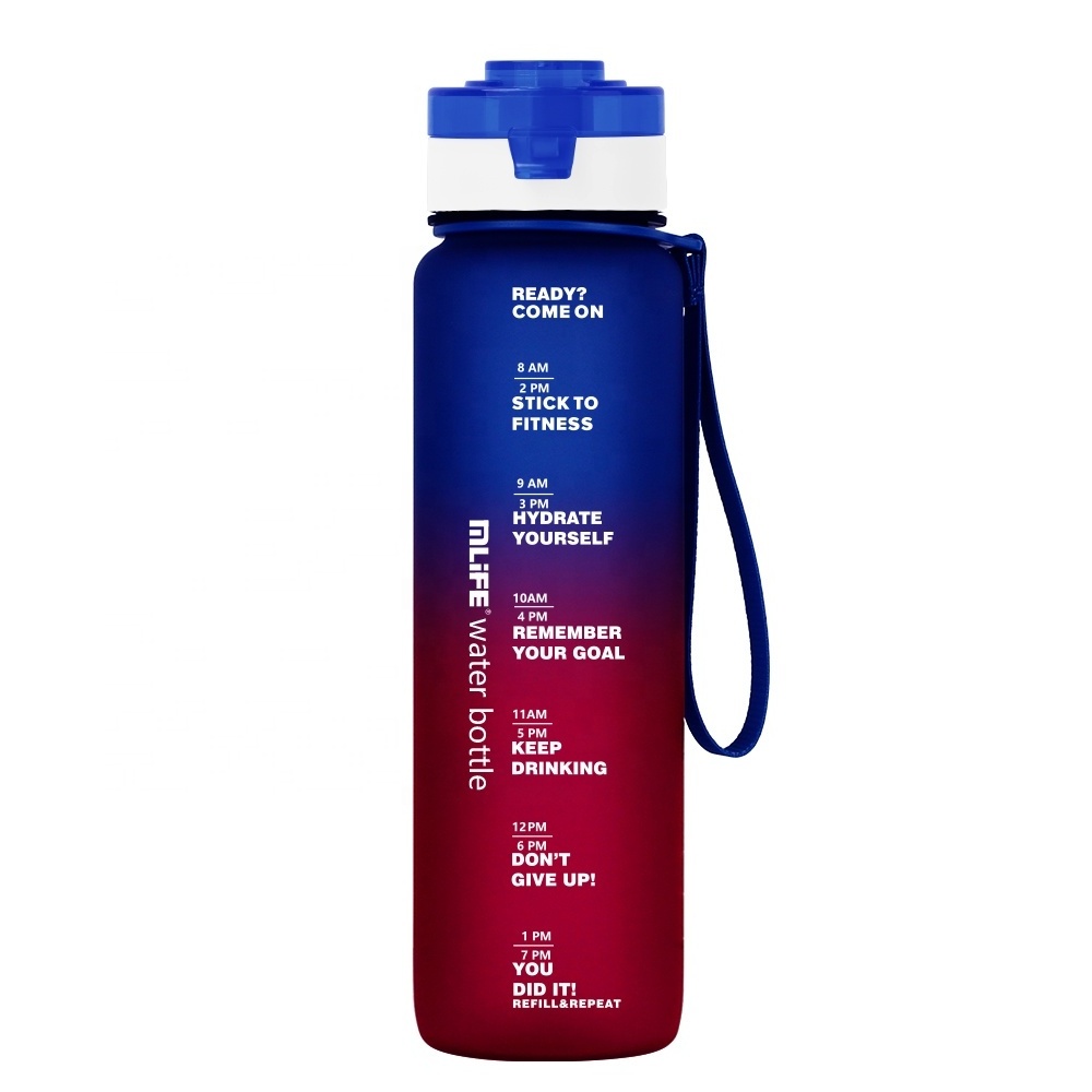 Top seller portable 1000ml tritan sports water bottle with motivational words and time marker