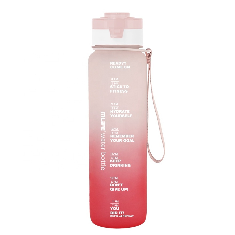 Top seller portable 1000ml tritan sports water bottle with motivational words and time marker