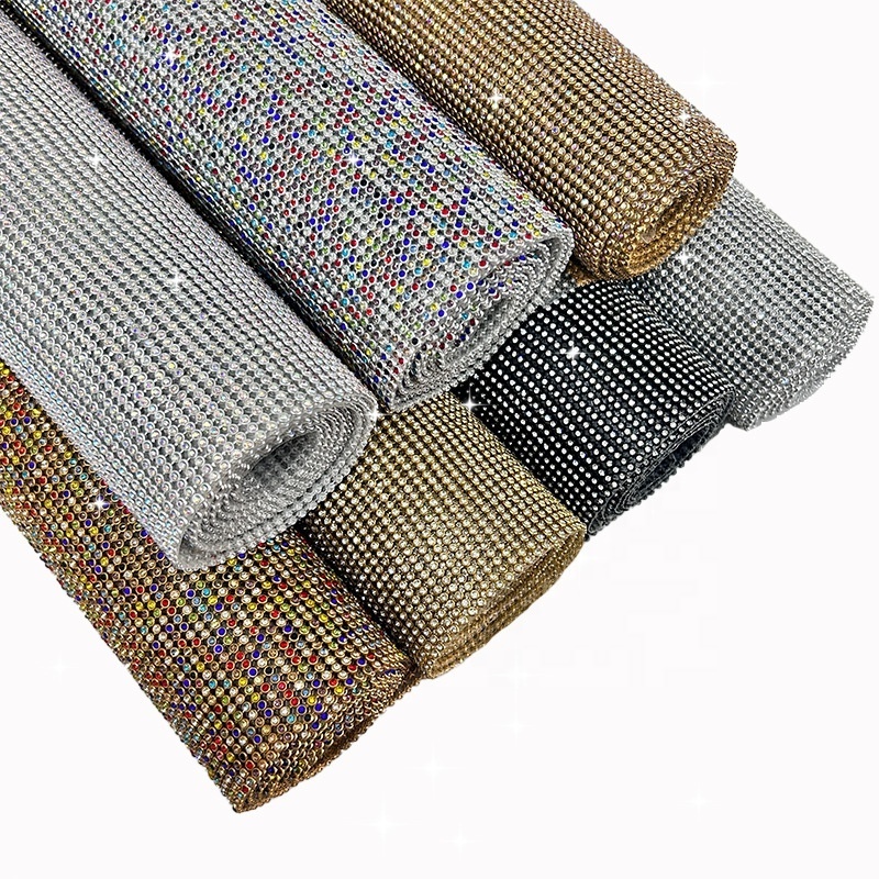 3MM colorful Rhinestone Fabric Sheet Rhinestone Fabric Mesh Without Glue for dress/bags