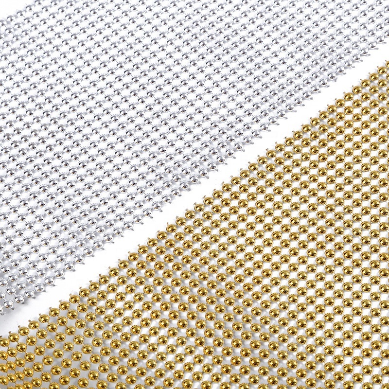 Silver Golden Round Shape Plastic Crystal Rhinestone Mesh Trimming Wrap Diamond Mesh Ribbon For Decorations