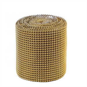 Silver Golden Round Shape Plastic Crystal Rhinestone Mesh Trimming Wrap Diamond Mesh Ribbon For Decorations