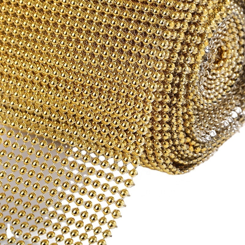 Silver Golden Round Shape Plastic Crystal Rhinestone Mesh Trimming Wrap Diamond Mesh Ribbon For Decorations