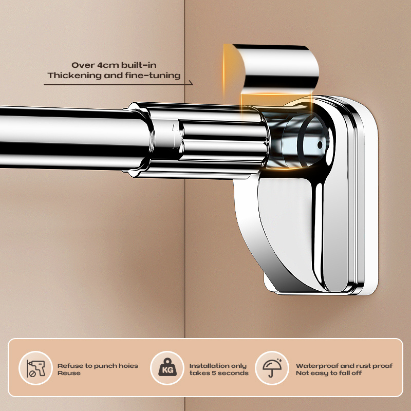 New Style No Drill Telescopic Bathroom Curtain Rod Adjustable Waterproof Shower Poles