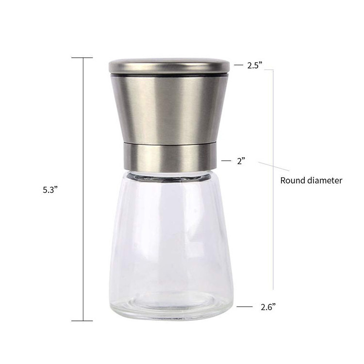 Customized adjustable manual stainless steel glass salt pepper grinder mill