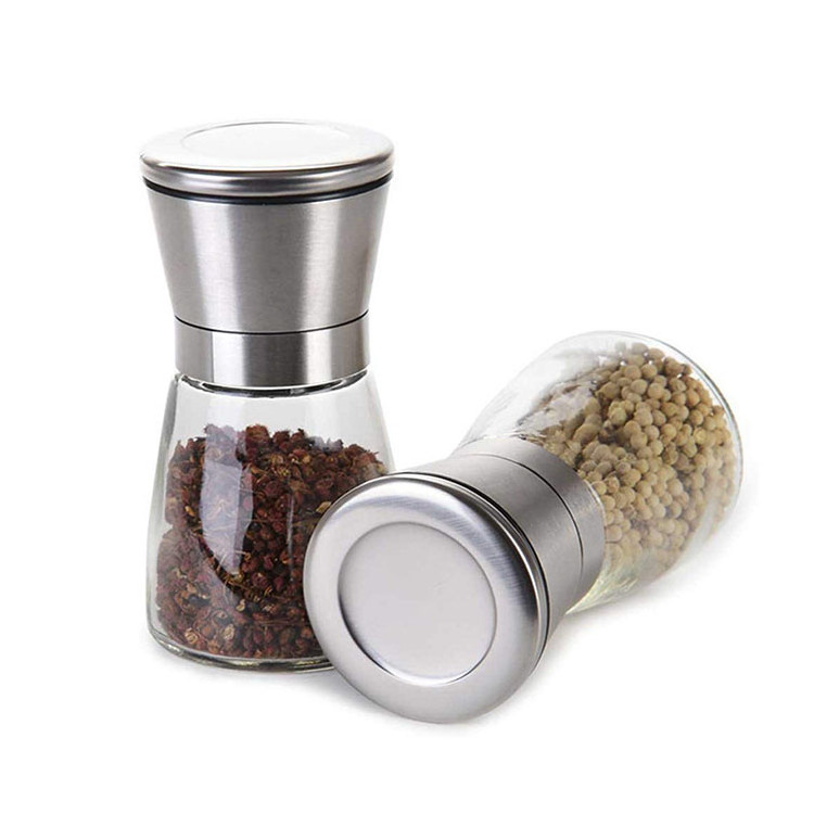 Customized adjustable manual stainless steel glass salt pepper grinder mill