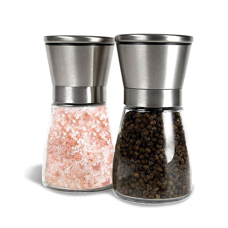 Customized adjustable manual stainless steel glass salt pepper grinder mill