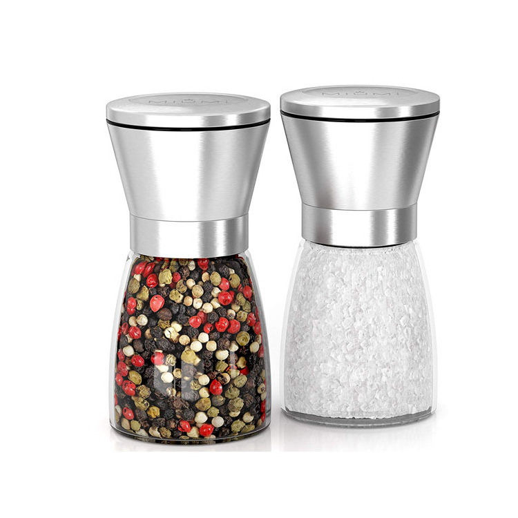 Customized adjustable manual stainless steel glass salt pepper grinder mill