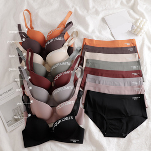 Dropshipping Young Girl 32A B Small Cup Women Letter Brand Seamless Gather Panty wireless Bras Brief Sets Push Up Panties Bra