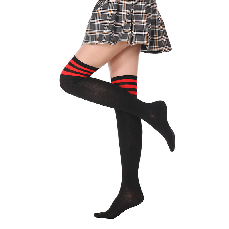 Women Girls Winter Warm Striped Thigh High Over Knee Stockings Long Tights Socks