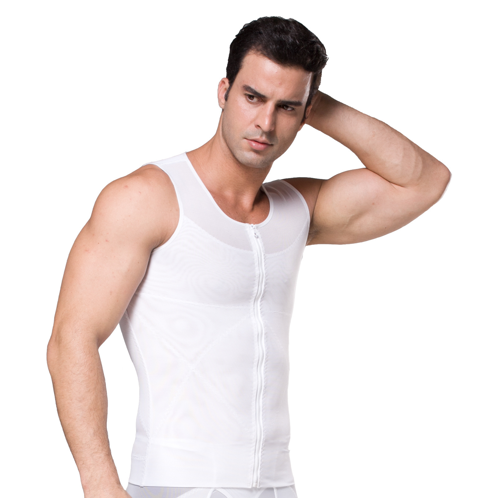 Large version men's shapewear tummy control shaping corset zipper bust body vest mesh shapewear Compression Shirt