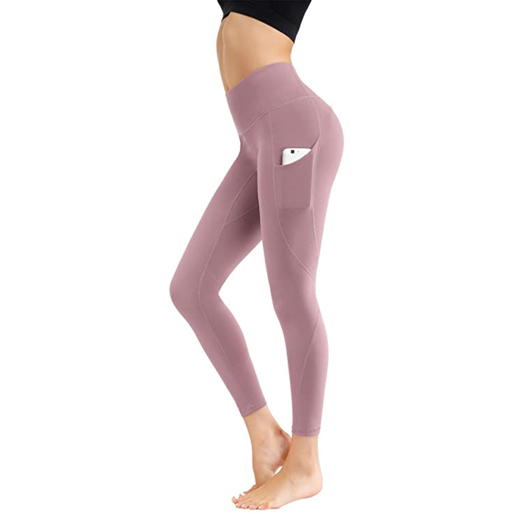 Dropshipping High Waist Yoga Pants with Pockets Seamless Tummy Control Leggings Workout 4 Way Stretch Yoga Leggings