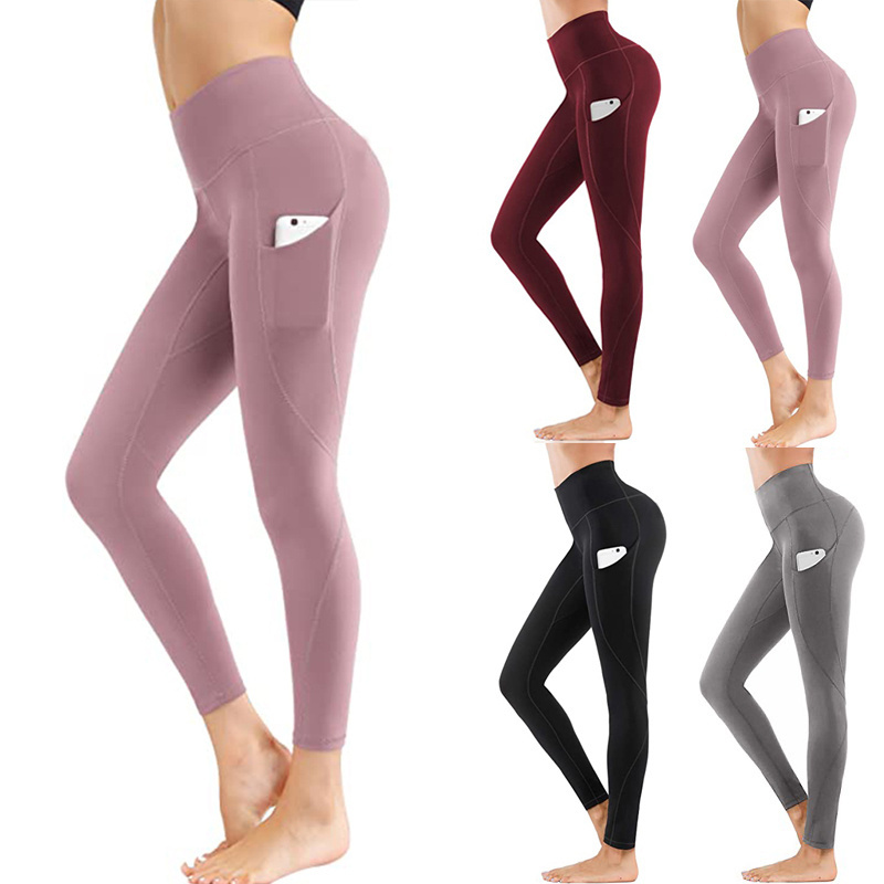 Dropshipping High Waist Yoga Pants with Pockets Seamless Tummy Control Leggings Workout 4 Way Stretch Yoga Leggings