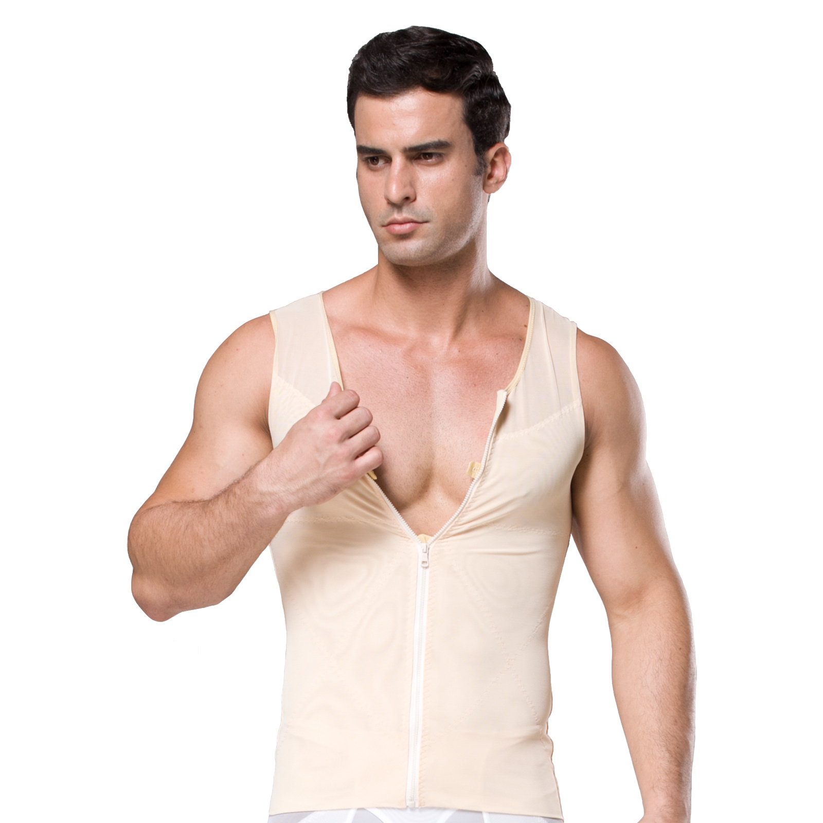 Large version men's shapewear tummy control shaping corset zipper bust body vest mesh shapewear Compression Shirt