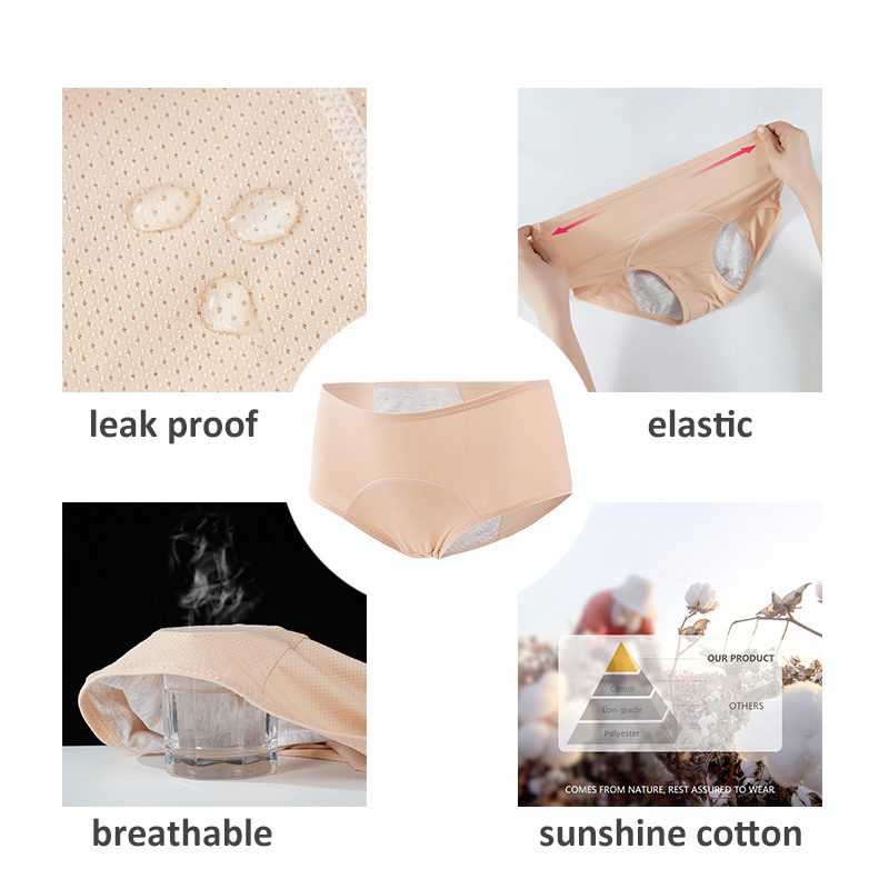 Dropshipping plus size underwear women's cotton 3 layer leak proof menstrual period panties