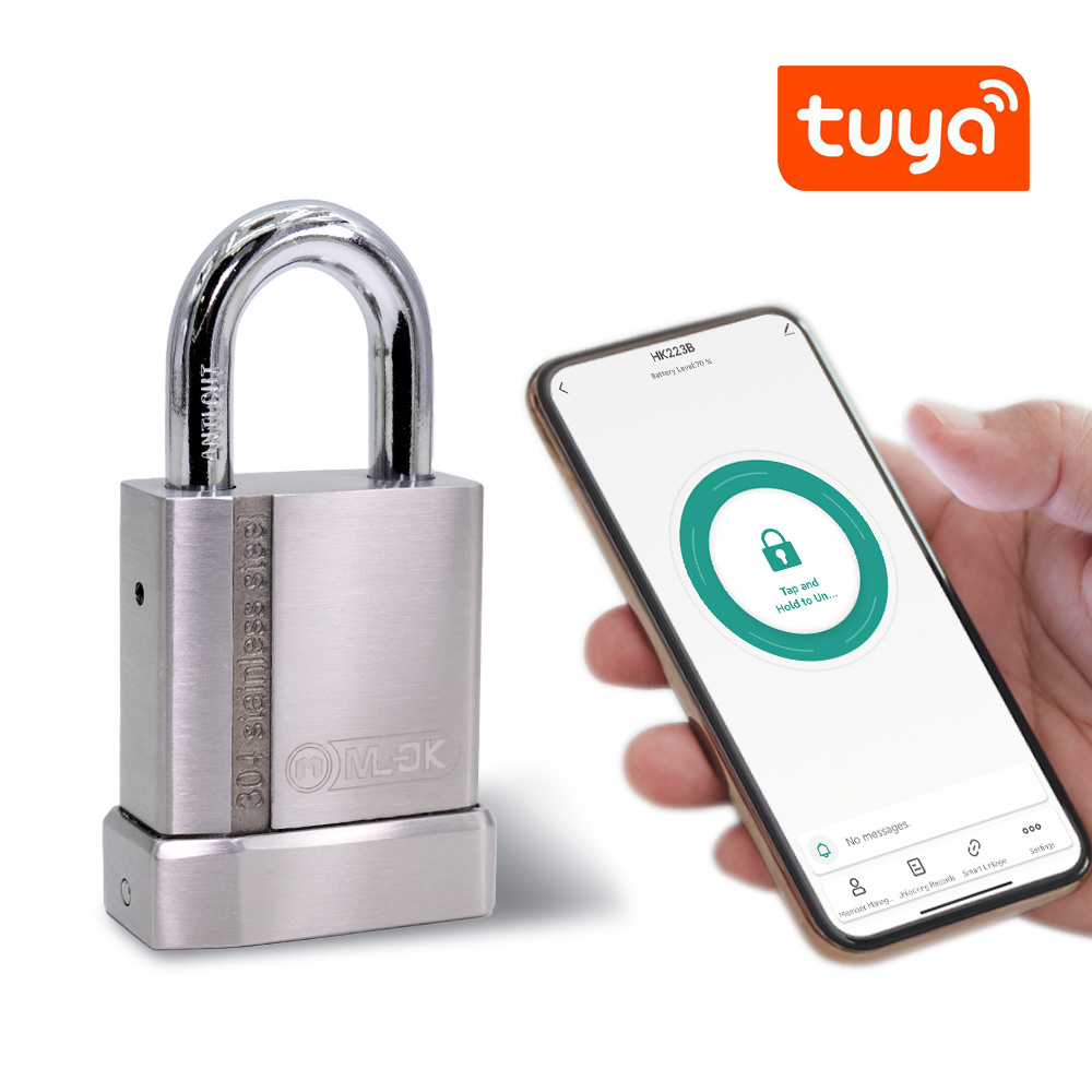 MOK 304 Stainless steel Outdoor Waterproof Smart Finger Print Pad Lock Wifi Tuya Padlock Fingerprint Security Padlocks