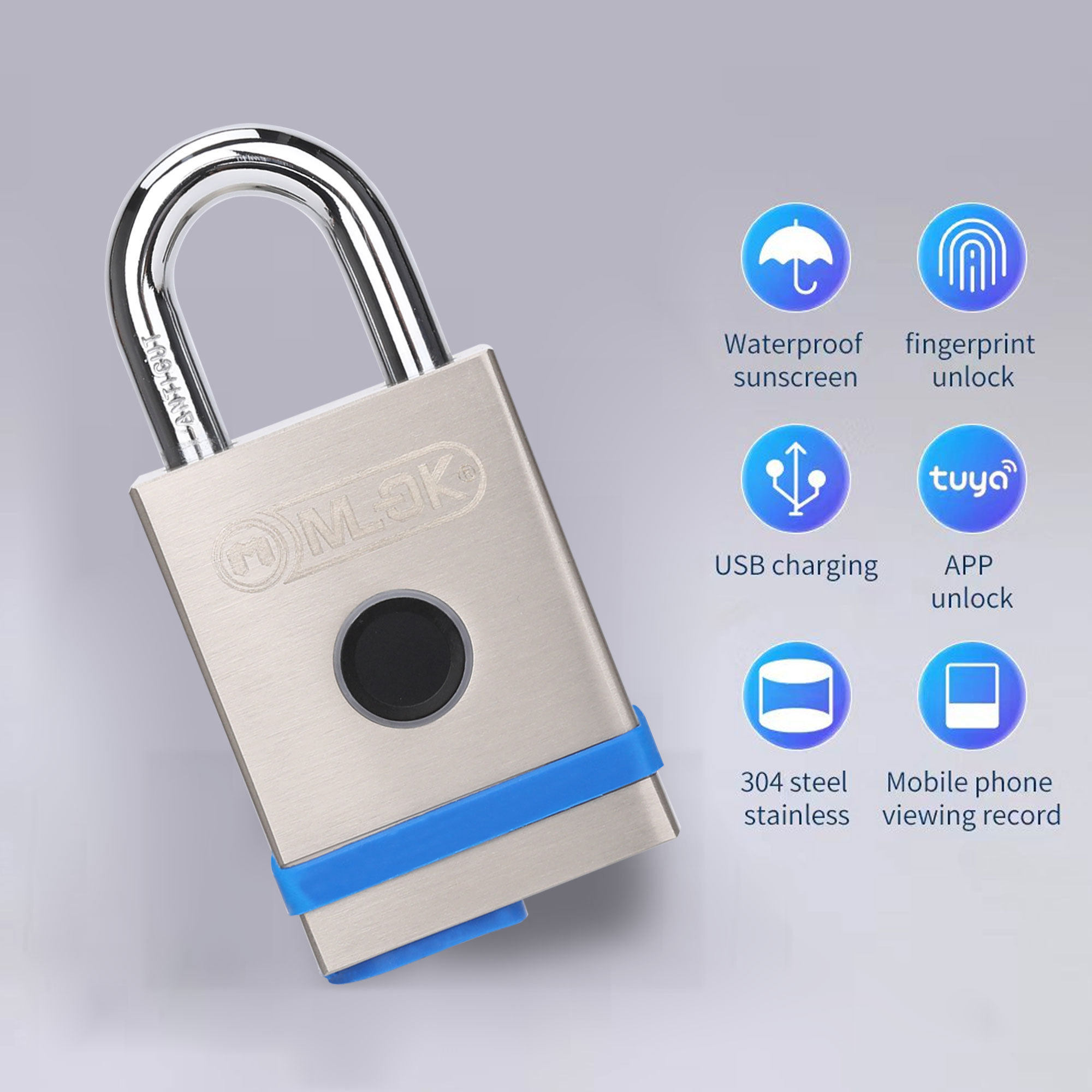 moklock heavy duty security smart padlock Waterproof Fingerprint padlock  BIO FINGERPRINT LOCK