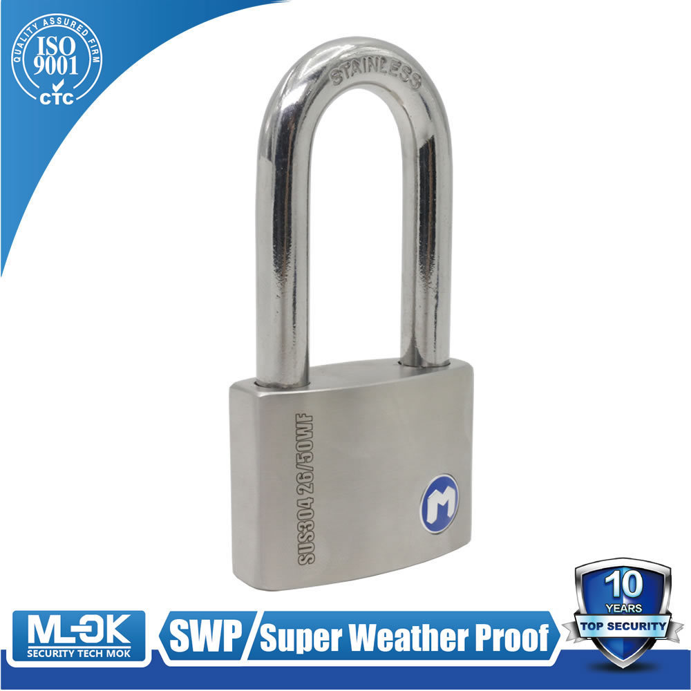 MOK lock long shackle Stainless Steel Padlock heavy duty key alike metal box combination lock