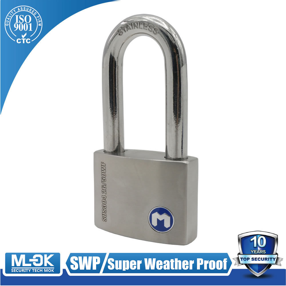 MOK lock long shackle Stainless Steel Padlock heavy duty key alike metal box combination lock