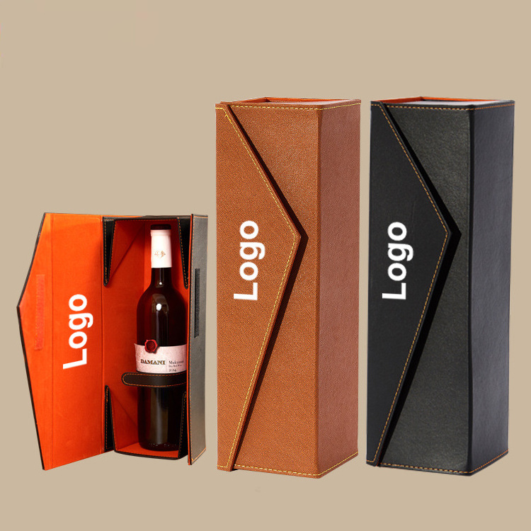 Custom black single wine bottle packaging folding luxury gift box for champagne red wine