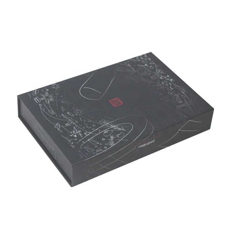 Magnetic Flap Closure Gift Box Packaging Black Sleeve Cardboard Box With Foam