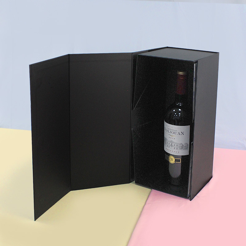 Custom black single wine bottle packaging folding luxury gift box for champagne red wine