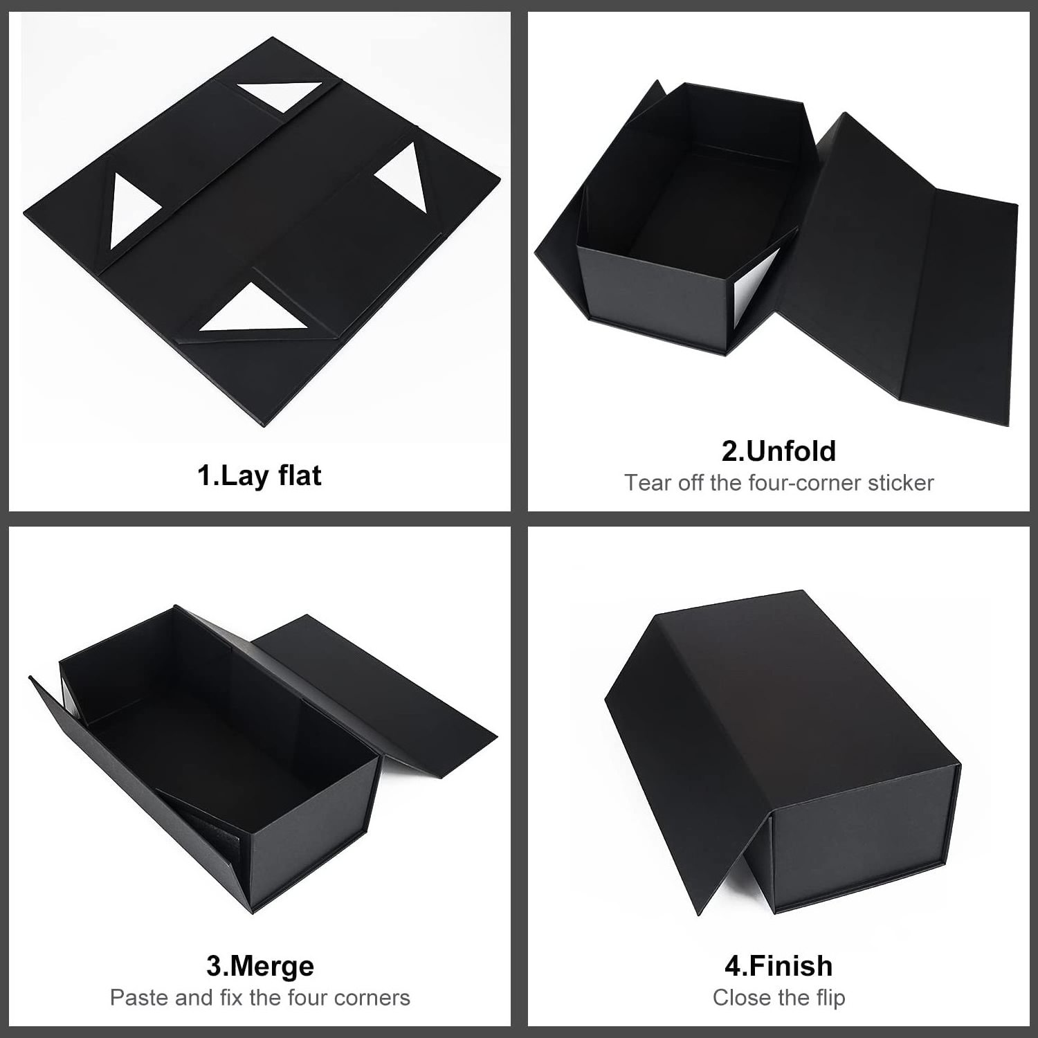 Custom Magnetic Closure Matt Lamination Folding Paper Gift Boxes With Glossy Black UV Coating Logo