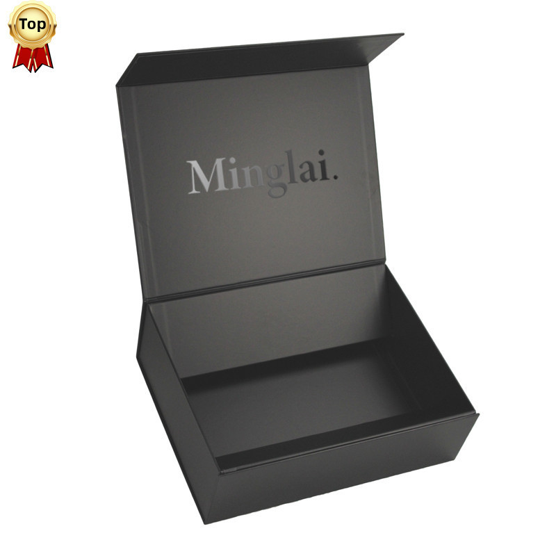 Custom Magnetic Closure Matt Lamination Folding Paper Gift Boxes With Glossy Black UV Coating Logo