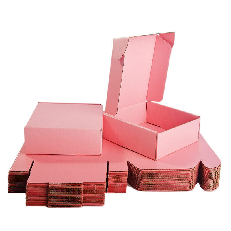 Custom Logo Glossy Cardboard Cartons Shipping Mailer Box Pink Mailing Corrugated Packaging Box