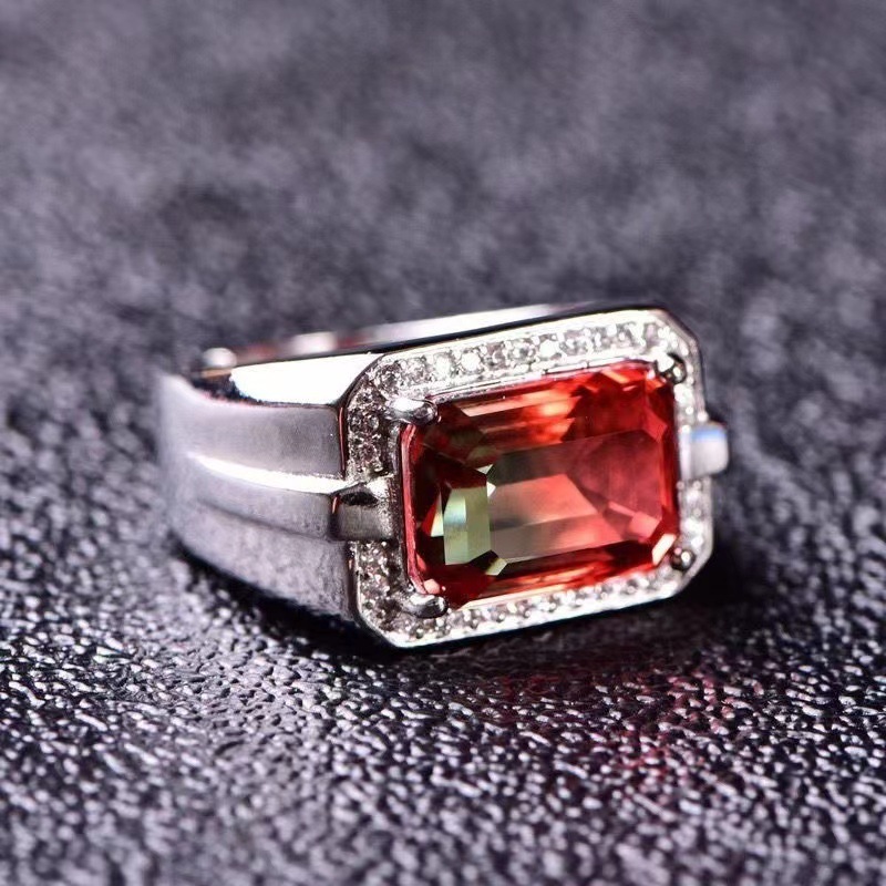 Natural Watermelon Tourmaline Ring 18K Set with Aggressive Diamond Gemstone Face Tourmaline Colorful Treasure