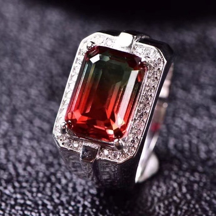 Natural Watermelon Tourmaline Ring 18K Set with Aggressive Diamond Gemstone Face Tourmaline Colorful Treasure