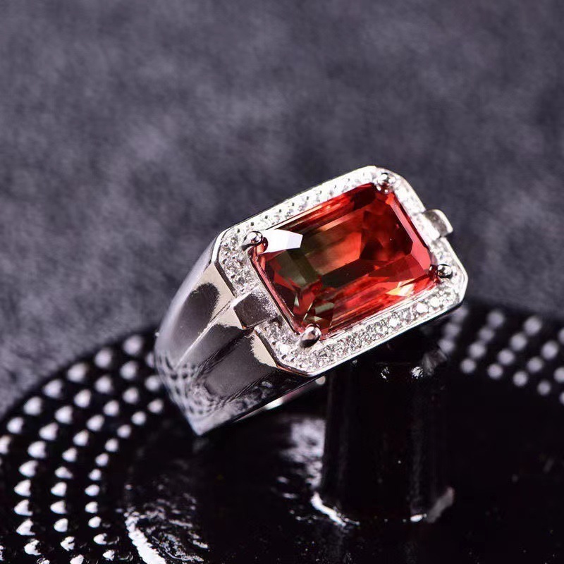 Natural Watermelon Tourmaline Ring 18K Set with Aggressive Diamond Gemstone Face Tourmaline Colorful Treasure