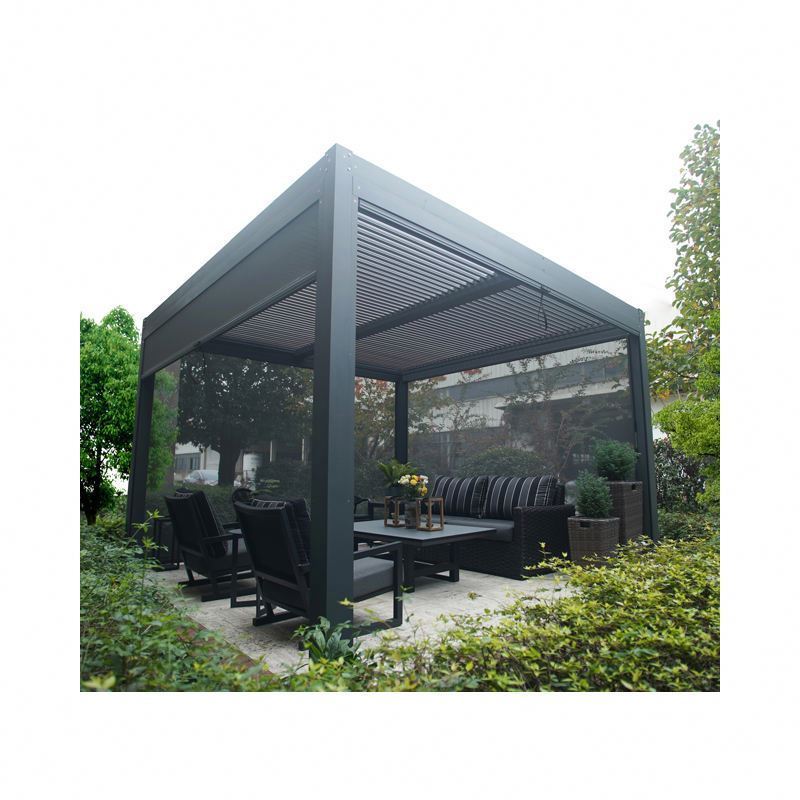 Outdoor Waterproof Luxury Pergola Open Roof Shutters Retractable Aluminum Gazebo Control Gazebo