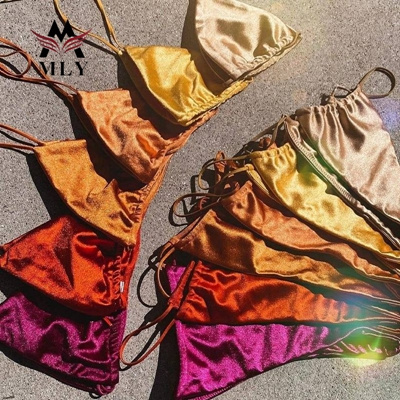 MLY Private label Shiny bikini custom sexy ruffle swimwear High Quality Wholesale Custom swimsuit