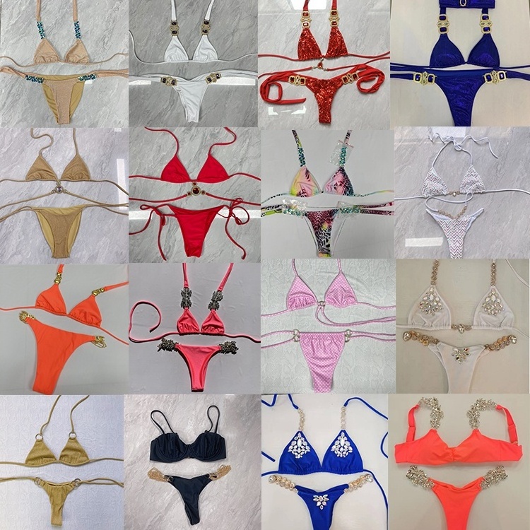 Custom sexy swimwear swimsuits mature red jewelry chain bikini mataliic swimwear