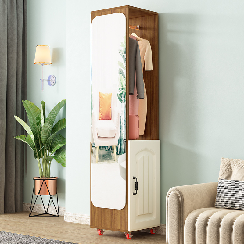 Full-body mirror floor home bedroom coat rack with mirror integrated rotating storage cabinet European style fitting mirror dres