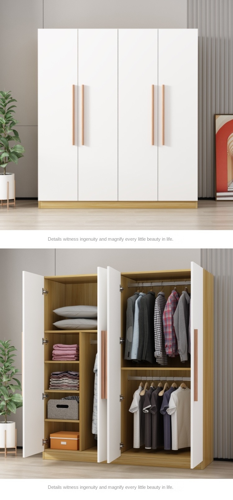 Corner wardrobe solid wood modern minimalist storage cabinet corner home bedroom large wardrobe