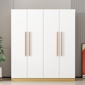 Simple modern wardrobe wooden family bedroom small three-door wardrobe solid wood foot