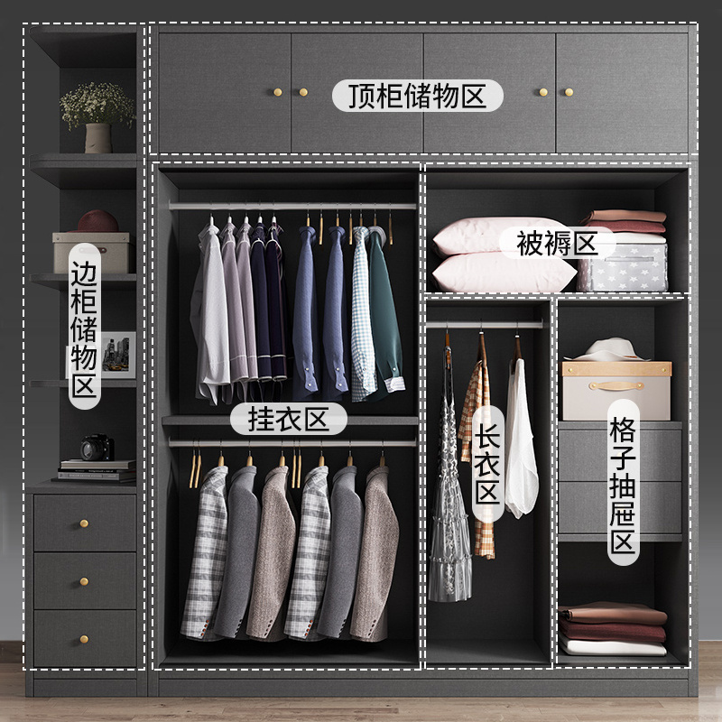 Stand Alone Bedroom Wardrobe width 2.0m Reach-in Closets With Drawers And Pull Out Shelves