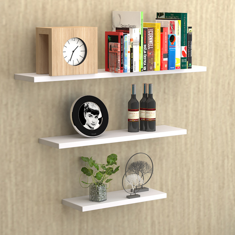 1 2 3 Floating Wooden Wall Mount Shelves Display Unit MDF Shelf Set Book Storage Wall shelf