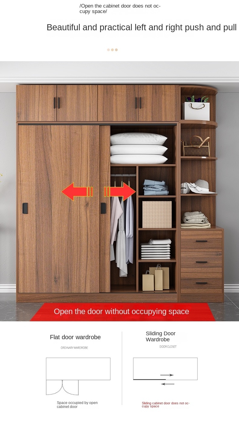 Bedroom Furniture Wooden Sliding Door Wardrobe Wardrobe Simple Modern Factory Wholesale