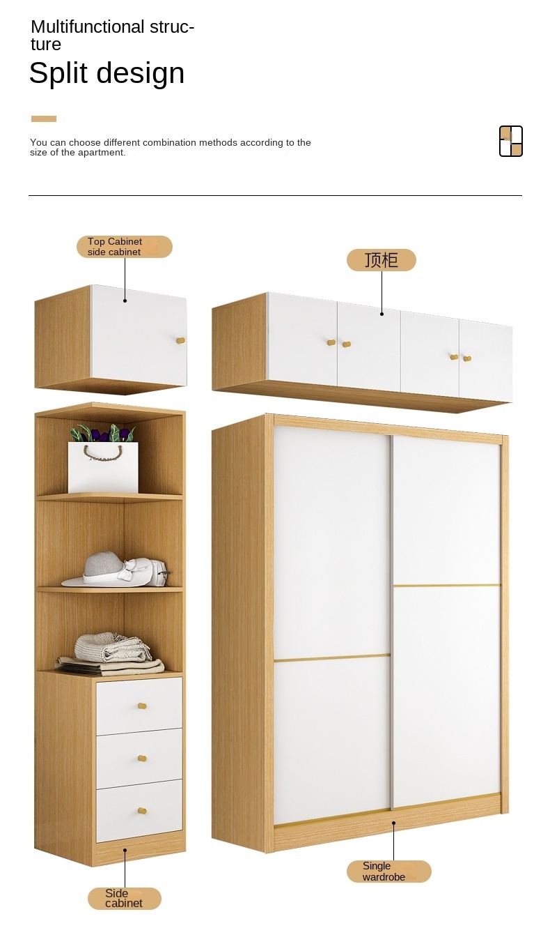 Open Modern Design width 200cm  Antique Oem Boys Closet Cabinet Clothes Small Mdf Organizer Bedroom Wardrobes With Sliding Door