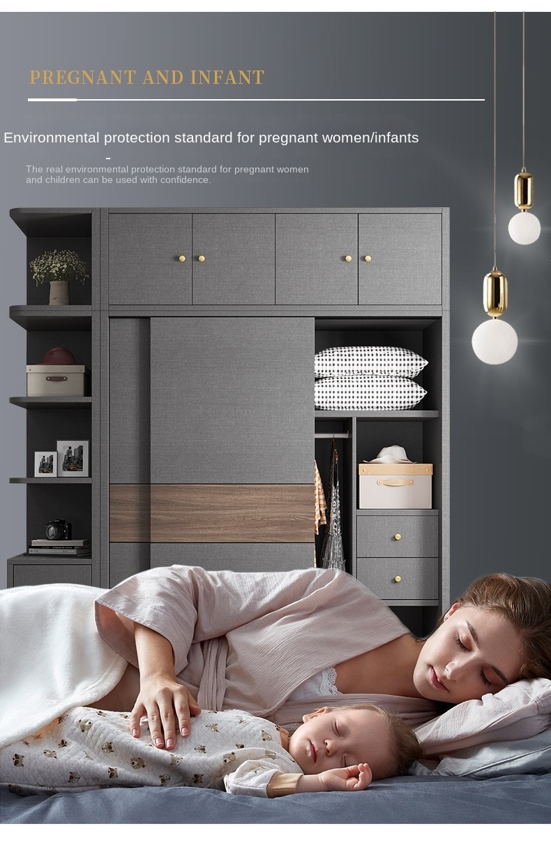 High Quality width 180cm Nature And Textured Grey Contemporary Modern Freestanding Bedroom Wardrobe Armoire Closet