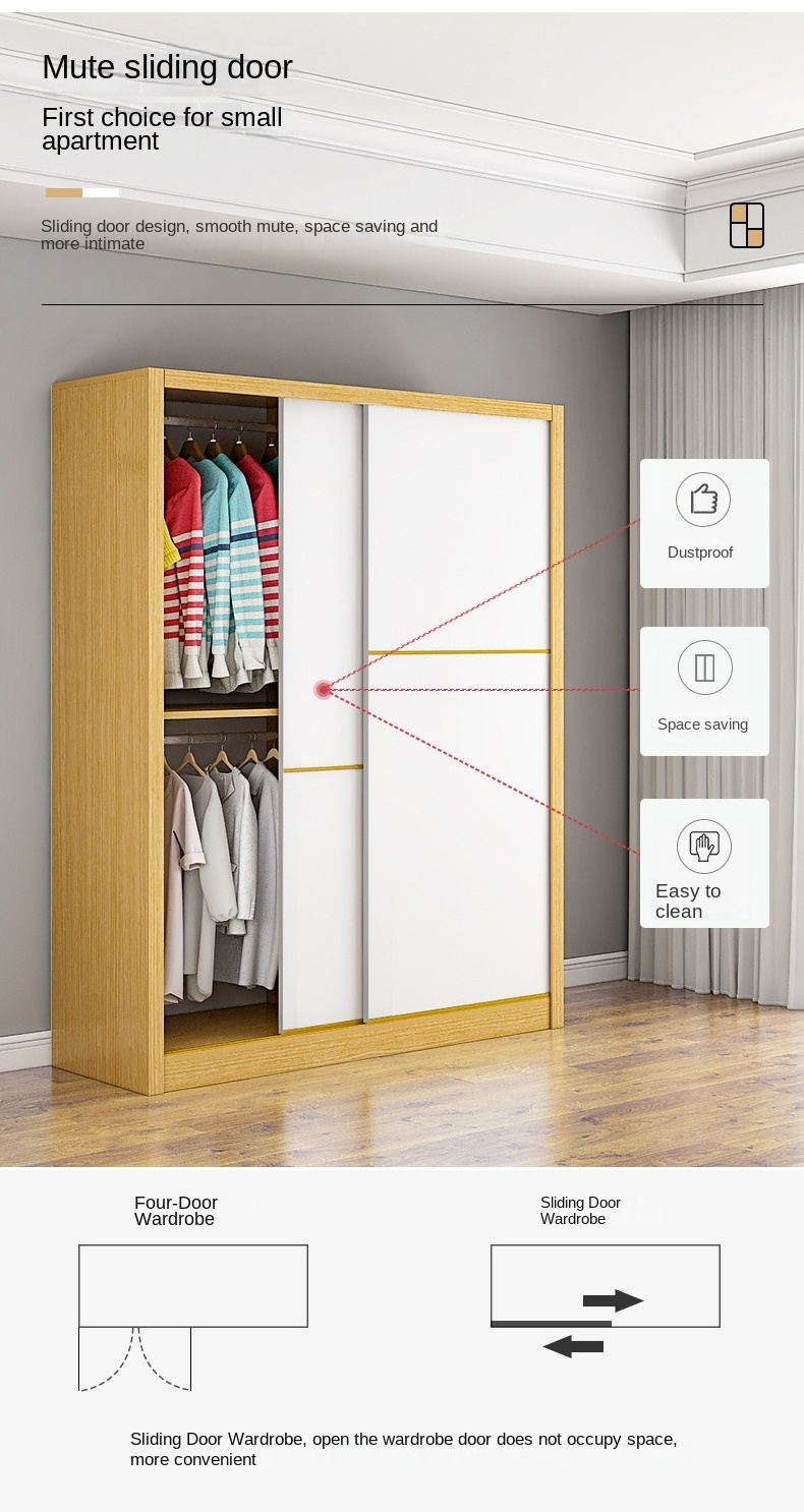 Open Modern Design width 200cm  Antique Oem Boys Closet Cabinet Clothes Small Mdf Organizer Bedroom Wardrobes With Sliding Door