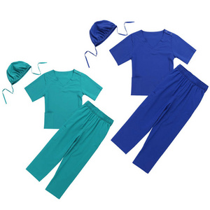 Kids Unisex Two-piece Lab Surgeon Uniform Tops with Pants Set Boys Girls Nurse Doctor Uniform