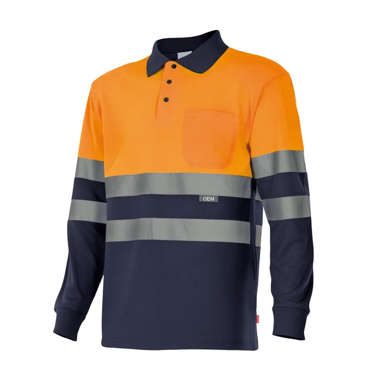 green yellow orange grey hi vis safety workwear 100% POLYESTER one patch pocket ribbed collar hi vis polo shirt