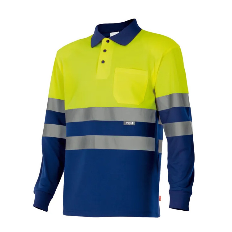 green yellow orange grey hi vis safety workwear 100% POLYESTER one patch pocket ribbed collar hi vis polo shirt