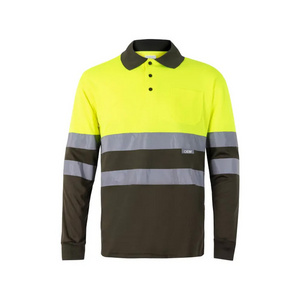 green yellow orange grey hi vis safety workwear 100% POLYESTER one patch pocket ribbed collar hi vis polo shirt