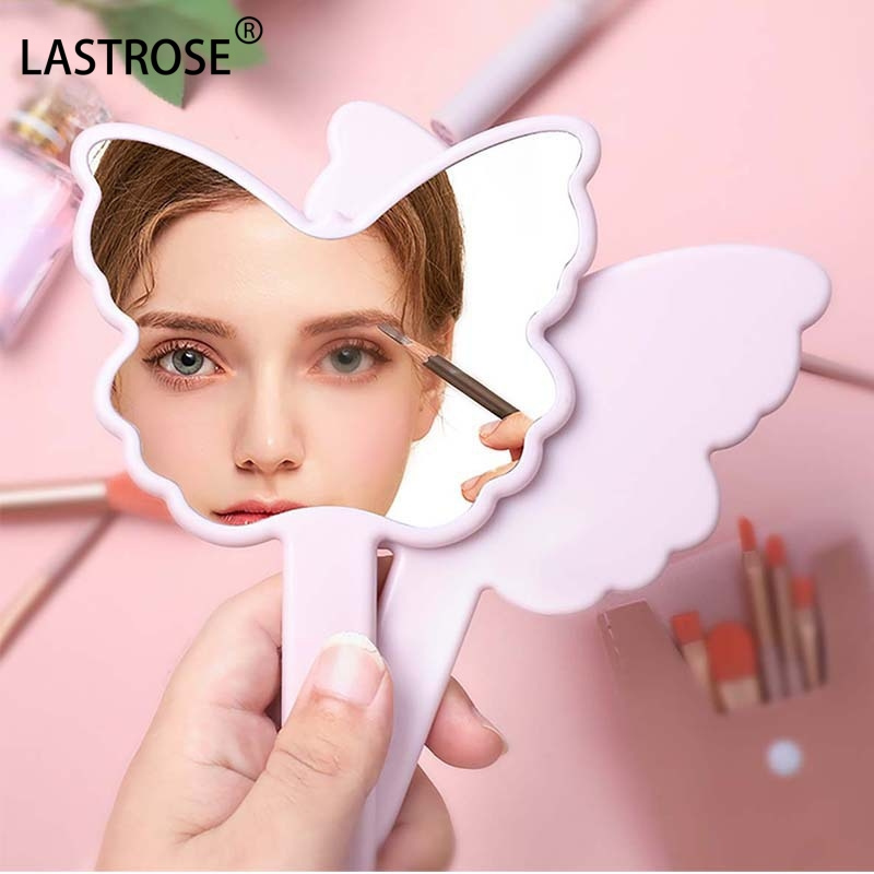 Wholesale Private Label Makeup Mirror Butterfly Irregular Shape Handle Mirror New Mini Plastic Mirror