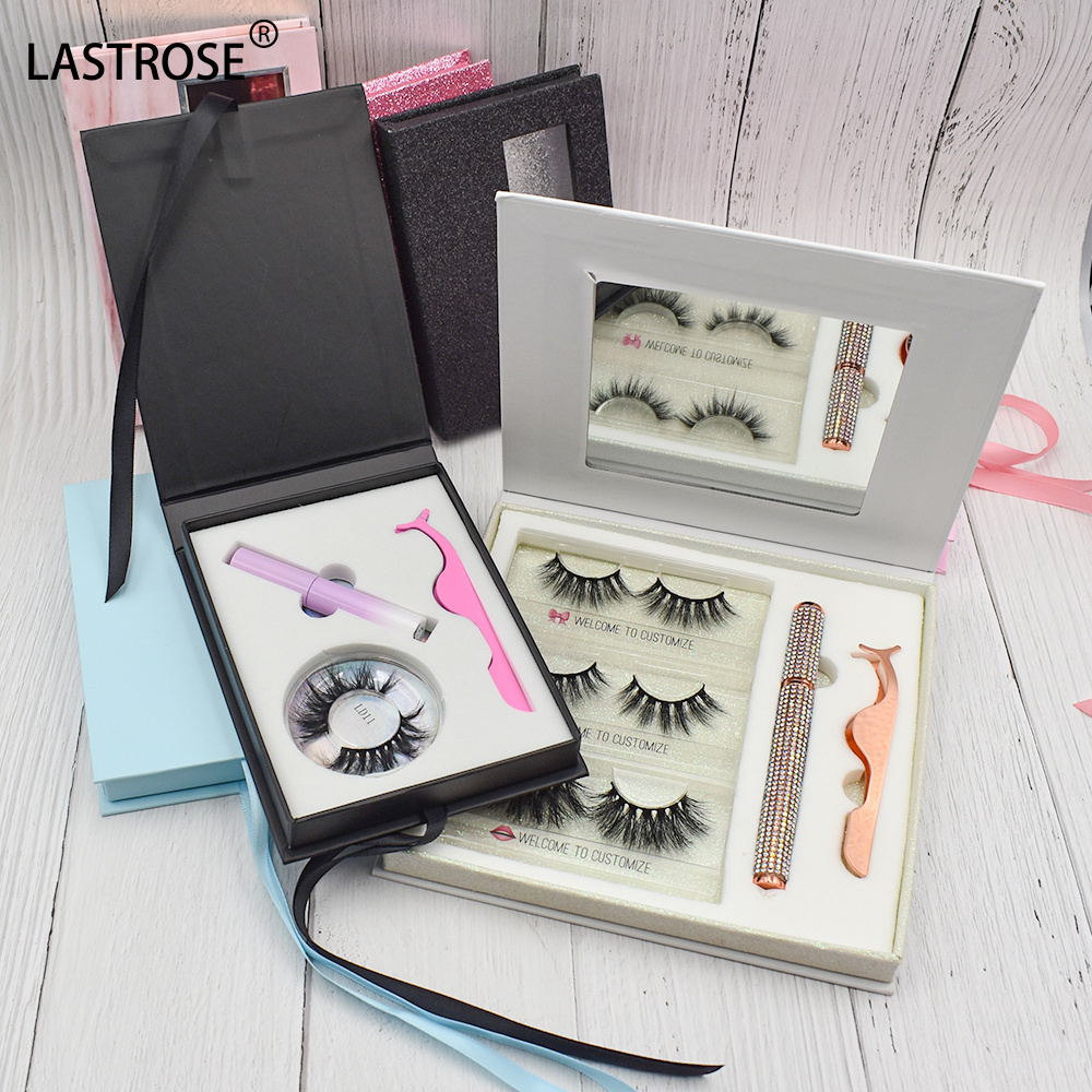 luxury eyelash books lash cases private label eyelash box with glue and tweezers lash book packaging